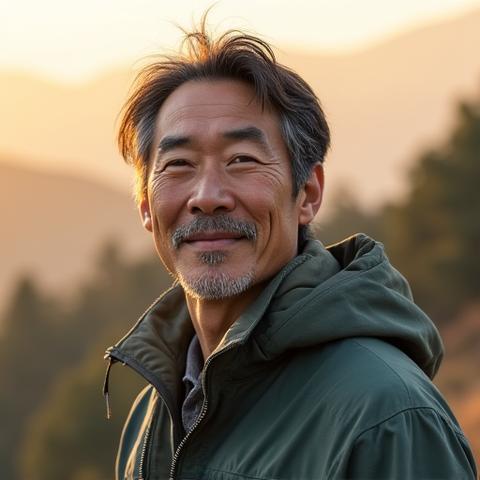 Steam Trail創業者、佐藤拓海氏のポートレート。笑顔で自然を見つめる姿。