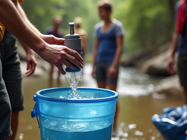Guardian Pumpで大量の水を浄水する様子
