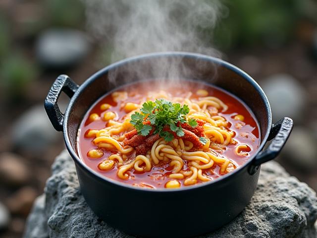 山頂ラーメンの湯気が立つ様子