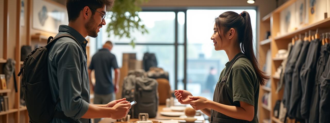 Steam Trailのフレンドリーなスタッフがお客様と笑顔で会話している様子