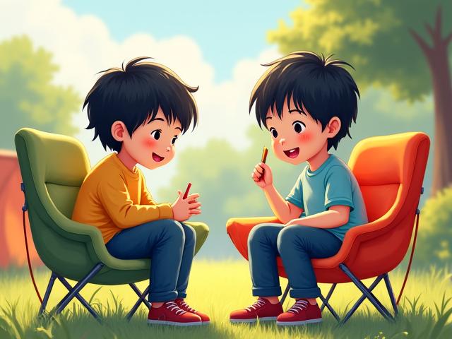 カラフルな子ども用ミニチェアに座って、楽しそうにしている子供たちの写真。