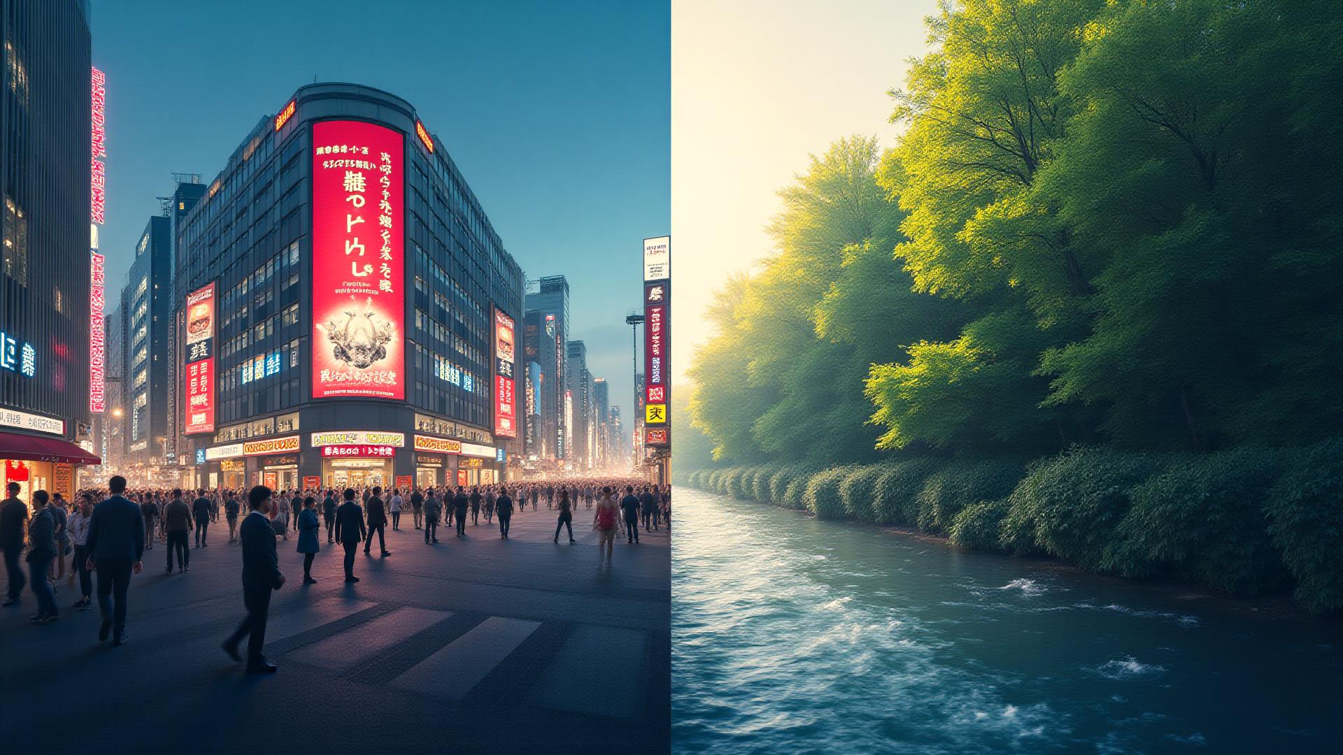 東京の都会と自然のコントラスト